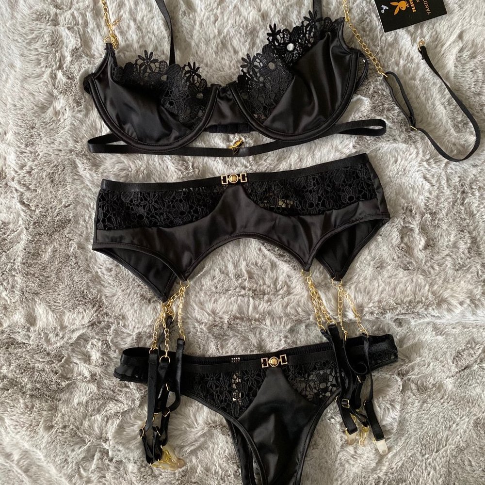 PLAYBOY Size Small Black Lingerie Set